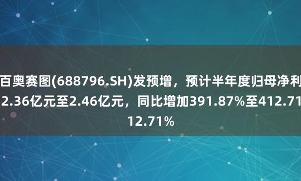 百奥赛图(688796.SH)发预增，预计半年度归母净利润2.36亿元至2.46亿元，同比增加391.87%至412.71%