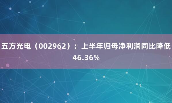 五方光电（002962）：上半年归母净利润同比降低46.36%