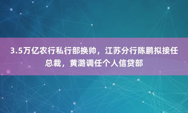 3.5万亿农行私行部换帅，江苏分行陈鹏拟接任总裁，黄潞调任个人信贷部