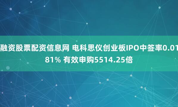 融资股票配资信息网 电科思仪创业板IPO中签率0.0181% 有效申购5514.25倍